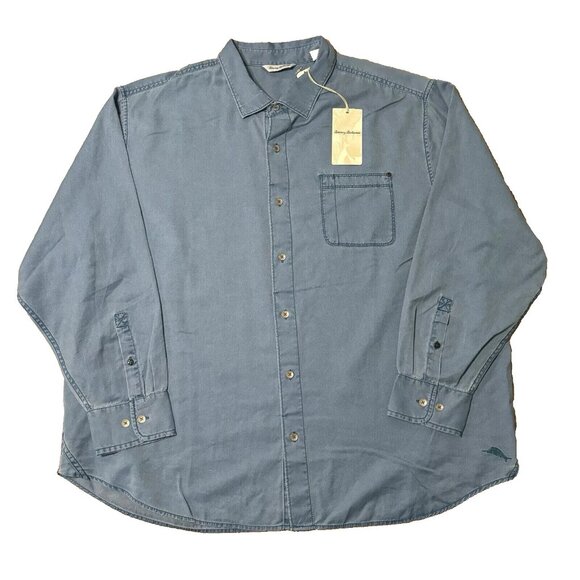 Tommy Bahama Men's Big & Tall 2XB Mambo Blue Tahitian Twill Long Sleeve Shirt - Picture 2 of 8